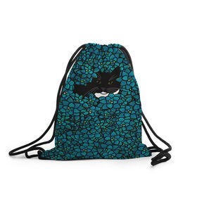 Рюкзак-мешок 3D с принтом Чёрная киса в Екатеринбурге, 100% полиэстер | плотность ткани — 200 г/м2, размер — 35 х 45 см; лямки — толстые шнурки, застежка на шнуровке, без карманов и подкладки | домашние животные | звери | киса | кисуля | кот | коты | кошка | кошки | синяя | цветочки | цветы | черный кот