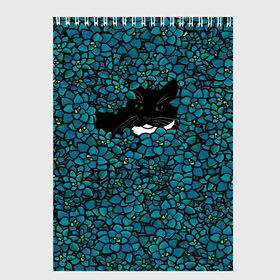 Скетчбук с принтом Чёрная киса в Екатеринбурге, 100% бумага
 | 48 листов, плотность листов — 100 г/м2, плотность картонной обложки — 250 г/м2. Листы скреплены сверху удобной пружинной спиралью | домашние животные | звери | киса | кисуля | кот | коты | кошка | кошки | синяя | цветочки | цветы | черный кот