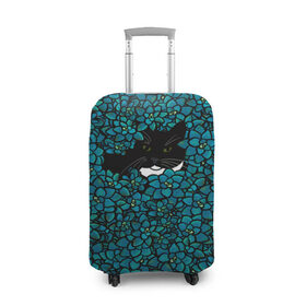 Чехол для чемодана 3D с принтом Чёрная киса в Екатеринбурге, 86% полиэфир, 14% спандекс | двустороннее нанесение принта, прорези для ручек и колес | домашние животные | звери | киса | кисуля | кот | коты | кошка | кошки | синяя | цветочки | цветы | черный кот