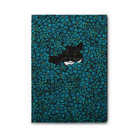 Обложка для автодокументов с принтом Чёрная киса в Екатеринбурге, натуральная кожа |  размер 19,9*13 см; внутри 4 больших “конверта” для документов и один маленький отдел — туда идеально встанут права | домашние животные | звери | киса | кисуля | кот | коты | кошка | кошки | синяя | цветочки | цветы | черный кот