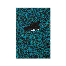 Обложка для паспорта матовая кожа с принтом Чёрная киса в Екатеринбурге, натуральная матовая кожа | размер 19,3 х 13,7 см; прозрачные пластиковые крепления | Тематика изображения на принте: домашние животные | звери | киса | кисуля | кот | коты | кошка | кошки | синяя | цветочки | цветы | черный кот