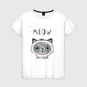 Женская футболка хлопок с принтом Котик в Екатеринбурге, 100% хлопок | прямой крой, круглый вырез горловины, длина до линии бедер, слегка спущенное плечо | кот | кошка | мяу | полосатый | хвостатый