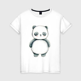 Женская футболка хлопок с принтом Панда в Екатеринбурге, 100% хлопок | прямой крой, круглый вырез горловины, длина до линии бедер, слегка спущенное плечо | косолапый | медведь | медвежонок | черно белый