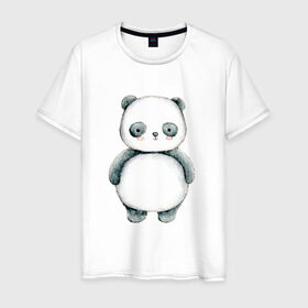 Мужская футболка хлопок с принтом Панда в Екатеринбурге, 100% хлопок | прямой крой, круглый вырез горловины, длина до линии бедер, слегка спущенное плечо. | косолапый | медведь | медвежонок | черно белый