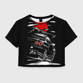 Женская футболка Crop-top 3D с принтом Skyline R 34 R34 скайлайн в Екатеринбурге, 100% полиэстер | круглая горловина, длина футболки до линии талии, рукава с отворотами | drift | nissan | r32 | r34 | skyline | skyline r34 | дрифт | машина | нисан | ниссан | скайлайн р34 | тойота