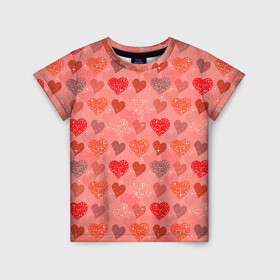 Детская футболка 3D с принтом Сердечки в Екатеринбурге, 100% гипоаллергенный полиэфир | прямой крой, круглый вырез горловины, длина до линии бедер, чуть спущенное плечо, ткань немного тянется | 14 февраля | 8 марта | love | девочки | день святого валентина | женская | любовь | подружке | сердечки