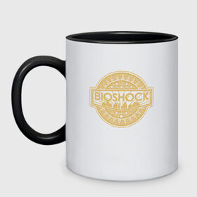 Кружка двухцветная с принтом Bioshock Golden Logo в Екатеринбурге, керамика | объем — 330 мл, диаметр — 80 мм. Цветная ручка и кайма сверху, в некоторых цветах — вся внутренняя часть | bioshock infinite | little sister | биошок | большой папочка | винтаж | ретро | сестра