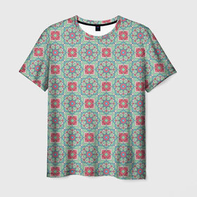 Мужская футболка 3D с принтом Абстракция: Лотос в Екатеринбурге, 100% полиэфир | прямой крой, круглый вырез горловины, длина до линии бедер | абстракции | без надписи | ковер | лотос | узор | хиппи | цветы