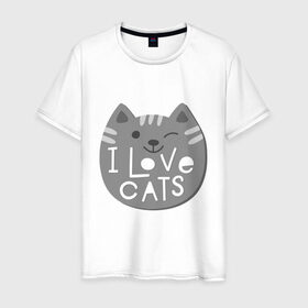Мужская футболка хлопок с принтом I love cats в Екатеринбурге, 100% хлопок | прямой крой, круглый вырез горловины, длина до линии бедер, слегка спущенное плечо. | animal | cat | i love cats | животное | зверь | кот | кошка | надписи | я люблю кошек