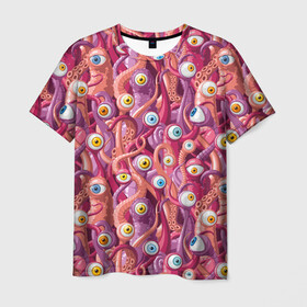 Мужская футболка 3D с принтом Щупальца с Глазами в Екатеринбурге, 100% полиэфир | прямой крой, круглый вырез горловины, длина до линии бедер | cthulhu | monster | octopus | tentacles | ктулху | монстр | осьминог | тентакли | чудовище | щупальца