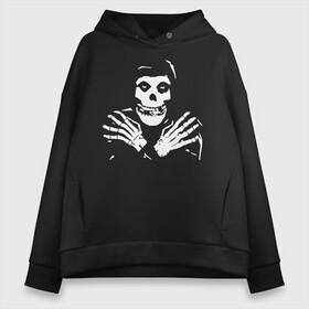 Женское худи Oversize хлопок с принтом Misfits logo в Екатеринбурге, френч-терри — 70% хлопок, 30% полиэстер. Мягкий теплый начес внутри —100% хлопок | боковые карманы, эластичные манжеты и нижняя кромка, капюшон на магнитной кнопке | bones | death | group | guitar | logotype | misfits | rock | skeletone | skull | teeth | гитара | группа | зубы | кости | лого | мисфитс | неприкачнные | отбросы | рок | скелет | череп