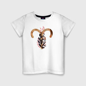 Детская футболка хлопок с принтом Овен в Екатеринбурге, 100% хлопок | круглый вырез горловины, полуприлегающий силуэт, длина до линии бедер | астрология | знаки зодиака | зодиак | золото | созвездие | цикл