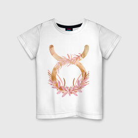 Детская футболка хлопок с принтом Телец в Екатеринбурге, 100% хлопок | круглый вырез горловины, полуприлегающий силуэт, длина до линии бедер | астрология | знаки зодиака | зодиак | золото | созвездие | цикл