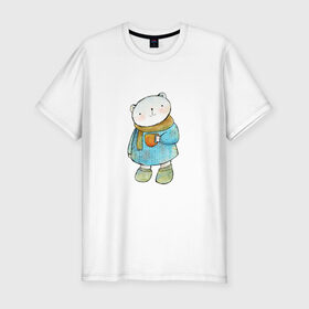 Мужская футболка хлопок Slim с принтом Медвежонок в Екатеринбурге, 92% хлопок, 8% лайкра | приталенный силуэт, круглый вырез ворота, длина до линии бедра, короткий рукав | берлога | зимняя спячка | мед | медведь | медвежонок | мишка