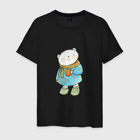 Мужская футболка хлопок с принтом Медвежонок в Екатеринбурге, 100% хлопок | прямой крой, круглый вырез горловины, длина до линии бедер, слегка спущенное плечо. | берлога | зимняя спячка | мед | медведь | медвежонок | мишка