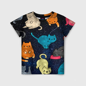 Детская футболка 3D с принтом Космические котики в Екатеринбурге, 100% гипоаллергенный полиэфир | прямой крой, круглый вырез горловины, длина до линии бедер, чуть спущенное плечо, ткань немного тянется | Тематика изображения на принте: cat | cats | cosmos | kitten | mem | memes | rose | roses | глаза | глазки | киска | космос | кот | котёнок | котик | котики | котэ | котята | кошак | кошка | кошки | красивая | мем | мемчики | милая | прикольная | розы | светлая