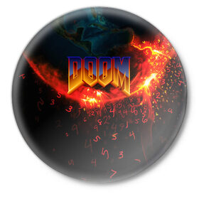 Значок с принтом DOOM MARS в Екатеринбурге,  металл | круглая форма, металлическая застежка в виде булавки | doom | doom eternal | game | tegunvteg | демоны | дум | думгай | игры | марс | планета