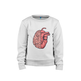 Детский свитшот хлопок с принтом Мозг vs Сердце в Екатеринбурге, 100% хлопок | круглый вырез горловины, эластичные манжеты, пояс и воротник | art | brain | drawing | heart | арт | мозг | рисунок | сердце