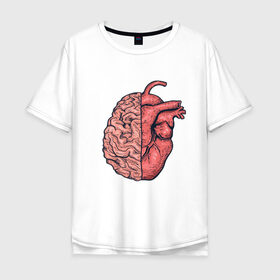 Мужская футболка хлопок Oversize с принтом Мозг vs Сердце в Екатеринбурге, 100% хлопок | свободный крой, круглый ворот, “спинка” длиннее передней части | art | brain | drawing | heart | арт | мозг | рисунок | сердце