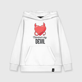 Детская толстовка хлопок с принтом Valentines Day Devil в Екатеринбурге, 100% хлопок | Круглый горловой вырез, эластичные манжеты, пояс, капюшен | Тематика изображения на принте: art | devil | heart | holiday | valentines day | арт | день влюбленных | день святого валентина | дьявол | праздник | сердце