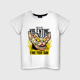Детская футболка хлопок с принтом She Is My Valentine в Екатеринбурге, 100% хлопок | круглый вырез горловины, полуприлегающий силуэт, длина до линии бедер | art | cat | fire | love | valentine | valentines day | арт | валентинка | день влюбленных | день святого валентина | кот | любовь | огонь