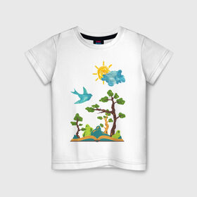 Детская футболка хлопок с принтом birds 1 в Екатеринбурге, 100% хлопок | круглый вырез горловины, полуприлегающий силуэт, длина до линии бедер | деревья | лес | облака | природа | птицы | синяя птица