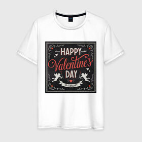 Мужская футболка хлопок с принтом Happy Valentines Day в Екатеринбурге, 100% хлопок | прямой крой, круглый вырез горловины, длина до линии бедер, слегка спущенное плечо. | happy valentines day | heart | holidays | valentines day | день святого валентина | надписи | праздники | сердце | черный квадрат