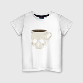 Детская футболка хлопок с принтом Кофе из черепа в Екатеринбурге, 100% хлопок | круглый вырез горловины, полуприлегающий силуэт, длина до линии бедер | horror | кости | скелет | слова | ужас | ужасы | хоррор | через из слов | череп