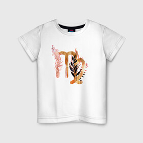 Детская футболка хлопок с принтом Дева в Екатеринбурге, 100% хлопок | круглый вырез горловины, полуприлегающий силуэт, длина до линии бедер | астрология | знаки зодиака | зодиак | золото | созвездие | цикл