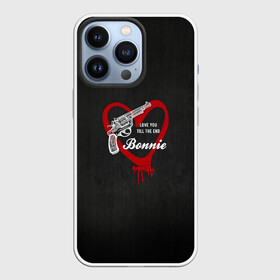 Чехол для iPhone 13 Pro с принтом Bonnie в Екатеринбурге,  |  | Тематика изображения на принте: barrow | bonnie | clyde | love you till the end | parker | бони | бони и клайд | бонни | для влюбленных | клайд | кровь | любовь | парные | пистолет | револьвер | сердце