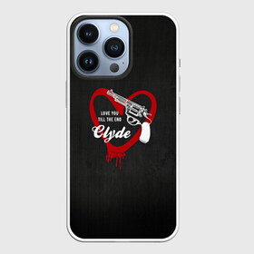 Чехол для iPhone 13 Pro с принтом Clyde в Екатеринбурге,  |  | Тематика изображения на принте: barrow | bonnie | clyde | love you till the end | parker | бони | бони и клайд | бонни | для влюбленных | клайд | кровь | любовь | парные | пистолет | револьвер | сердце