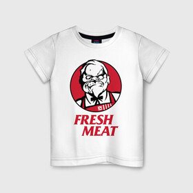 Детская футболка хлопок с принтом Pudge Dota Fresh Meat Пудж в Екатеринбурге, 100% хлопок | круглый вырез горловины, полуприлегающий силуэт, длина до линии бедер | dota | dota2 | fresh meat | kfc | pudge | red | дота | дота2 | красный | кфс | падж | паджерс | паджик | пудж | свежее мясо | хук