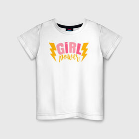 Детская футболка хлопок с принтом girl power в Екатеринбурге, 100% хлопок | круглый вырез горловины, полуприлегающий силуэт, длина до линии бедер | 8 марта | girl power | весна | девушке | женская сила | женский | мама | подарок | тренд | феминизм | цветы