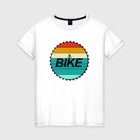 Женская футболка хлопок с принтом Байк в Екатеринбурге, 100% хлопок | прямой крой, круглый вырез горловины, длина до линии бедер, слегка спущенное плечо | байк | велосипед | круг | разноцветный круг | хобби велосипед