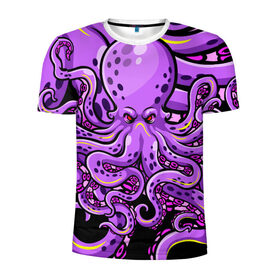 Мужская футболка 3D спортивная с принтом Кровожадный осьминог в Екатеринбурге, 100% полиэстер с улучшенными характеристиками | приталенный силуэт, круглая горловина, широкие плечи, сужается к линии бедра | art | octopus | арт | глаза | голова | животные | красные | монстр | осьминог | щупальца