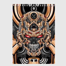 Скетчбук с принтом CyberSkull в Екатеринбурге, 100% бумага
 | 48 листов, плотность листов — 100 г/м2, плотность картонной обложки — 250 г/м2. Листы скреплены сверху удобной пружинной спиралью | cyberpunk | evil | head | mask | mechanical | rage | robot | skull | арт | гнев | голова | демон | дьявол | злой | киберпанк | маска | механический | монстр | робот | рога | самурай | череп