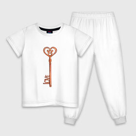 Детская пижама хлопок с принтом Ключ от твоего сердца в Екатеринбурге, 100% хлопок |  брюки и футболка прямого кроя, без карманов, на брюках мягкая резинка на поясе и по низу штанин
 | замок | ключик | любовь | парные | сердце | февраль
