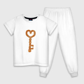 Детская пижама хлопок с принтом Ключ от твоего сердца в Екатеринбурге, 100% хлопок |  брюки и футболка прямого кроя, без карманов, на брюках мягкая резинка на поясе и по низу штанин
 | замок | ключик | любовь | парные | сердце | февраль