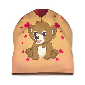 Шапка 3D с принтом Медвежонок в Екатеринбурге, 100% полиэстер | универсальный размер, печать по всей поверхности изделия | bear | day | heart | love | romantic | valentine | valentines | амур | валентина | влюбленные | влюбленных | всех | день | купидон | любовь | медведь | медвежонок | романтика | романтичность | святого | сердечки | сердечко