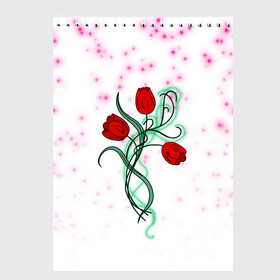 Скетчбук с принтом Весенний вальс в Екатеринбурге, 100% бумага
 | 48 листов, плотность листов — 100 г/м2, плотность картонной обложки — 250 г/м2. Листы скреплены сверху удобной пружинной спиралью | 8 марта | love | tulips | алые | бабушка | букет | бутоны | весна | девушке | дочь | жена | женщинам | красные цветы | лепестки | лето | листья | лучшая | любимая | любовь | мама | подарок | природа