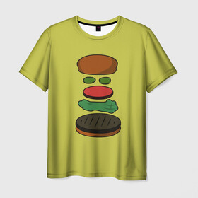 Мужская футболка 3D с принтом Бургер в разборе в Екатеринбурге, 100% полиэфир | прямой крой, круглый вырез горловины, длина до линии бедер | fastfood | food | pattern | бургер | бургер кинг | гамбургер | еда | макдональдс | паттерн | фастфуд