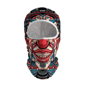 Балаклава 3D с принтом Механический клоун в Екатеринбурге, 100% полиэстер, ткань с особыми свойствами — Activecool | плотность 150–180 г/м2; хорошо тянется, но при этом сохраняет форму. Закрывает шею, вокруг отверстия для глаз кайма. Единый размер | clown | cyberpunk | evil | head | mask | mechanical | rage | robot | skull | арт | гнев | голова | демон | злой | киберпанк | клоун | маска | механический | монстр | робот | череп