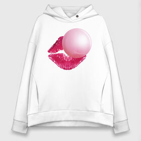 Женское худи Oversize хлопок с принтом BubbleGum Lips в Екатеринбурге, френч-терри — 70% хлопок, 30% полиэстер. Мягкий теплый начес внутри —100% хлопок | боковые карманы, эластичные манжеты и нижняя кромка, капюшон на магнитной кнопке | bubble | bubblegum | day | gum | heart | kiss | lips | love | romantic | valentine | valentines | амур | валентина | влюбленные | влюбленных | всех | губы | день | жвачка | любовь | поцелуй | романтика | романтичность | святого | сердечк