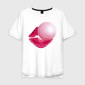 Мужская футболка хлопок Oversize с принтом BubbleGum Lips в Екатеринбурге, 100% хлопок | свободный крой, круглый ворот, “спинка” длиннее передней части | bubble | bubblegum | day | gum | heart | kiss | lips | love | romantic | valentine | valentines | амур | валентина | влюбленные | влюбленных | всех | губы | день | жвачка | любовь | поцелуй | романтика | романтичность | святого | сердечк