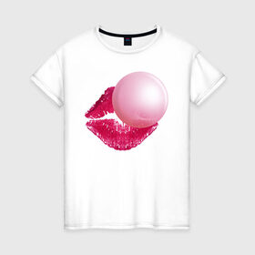 Женская футболка хлопок с принтом BubbleGum Lips в Екатеринбурге, 100% хлопок | прямой крой, круглый вырез горловины, длина до линии бедер, слегка спущенное плечо | bubble | bubblegum | day | gum | heart | kiss | lips | love | romantic | valentine | valentines | амур | валентина | влюбленные | влюбленных | всех | губы | день | жвачка | любовь | поцелуй | романтика | романтичность | святого | сердечк
