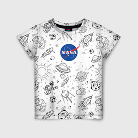 Детская футболка 3D с принтом NASA в Екатеринбурге, 100% гипоаллергенный полиэфир | прямой крой, круглый вырез горловины, длина до линии бедер, чуть спущенное плечо, ткань немного тянется | administration | aeronautics | nasa | national | space | детская | тrdnasa