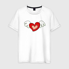Мужская футболка хлопок с принтом Крылья Любви в Екатеринбурге, 100% хлопок | прямой крой, круглый вырез горловины, длина до линии бедер, слегка спущенное плечо. | 14 февраля | bear | cute | february 14 | heart | love | valentines day | ангелы | девушке | день влюбленных | день святого валентина | крылья | любовь | медвежонок | мило | милота | мишка | мишки | пара | парню | подарок