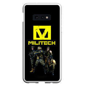 Чехол для Samsung S10E с принтом MILITECH Cyberpunk 2077 в Екатеринбурге, Силикон | Область печати: задняя сторона чехла, без боковых панелей | cyberpunk 2077 | hacker | maelstrom | militech | quadra | samurai | sci fi | technology | trauma team | v | будущее | игра | иероглифы | киану ривз | кибер | киберпанк | киборг | киборги | корпорация | лого | милитек | панк | роботы | самурай | т