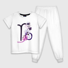 Детская пижама хлопок с принтом Козерог в Екатеринбурге, 100% хлопок |  брюки и футболка прямого кроя, без карманов, на брюках мягкая резинка на поясе и по низу штанин
 | Тематика изображения на принте: астрология | знаки зодиака | зодиак | созвездие | фиолетовый | цикл