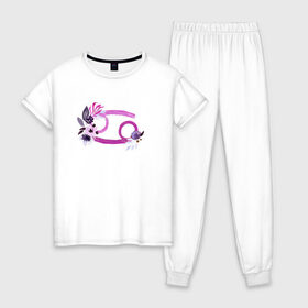 Женская пижама хлопок с принтом Рак в Екатеринбурге, 100% хлопок | брюки и футболка прямого кроя, без карманов, на брюках мягкая резинка на поясе и по низу штанин | астрология | знаки зодиака | зодиак | созвездие | фиолетовый | цикл